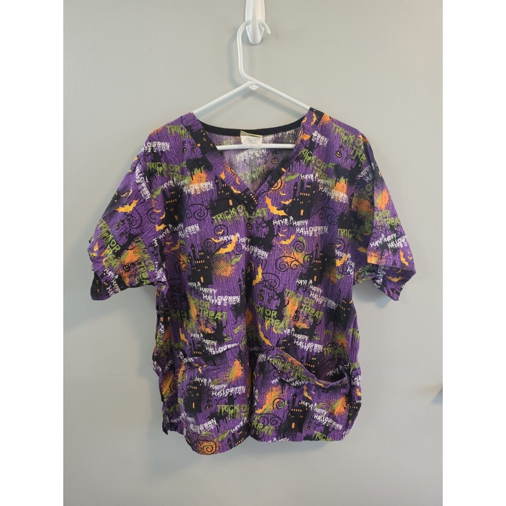 Tafford Halloween V Neck Medical Cotton Scrub Top Women Sz 2XL